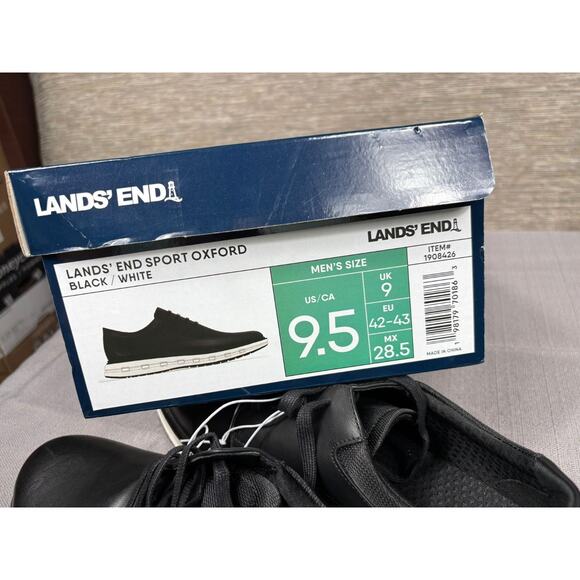 Lands End Sport Oxford Comfort Shoes Mens Size 9.5 Black White 1908426 NEW